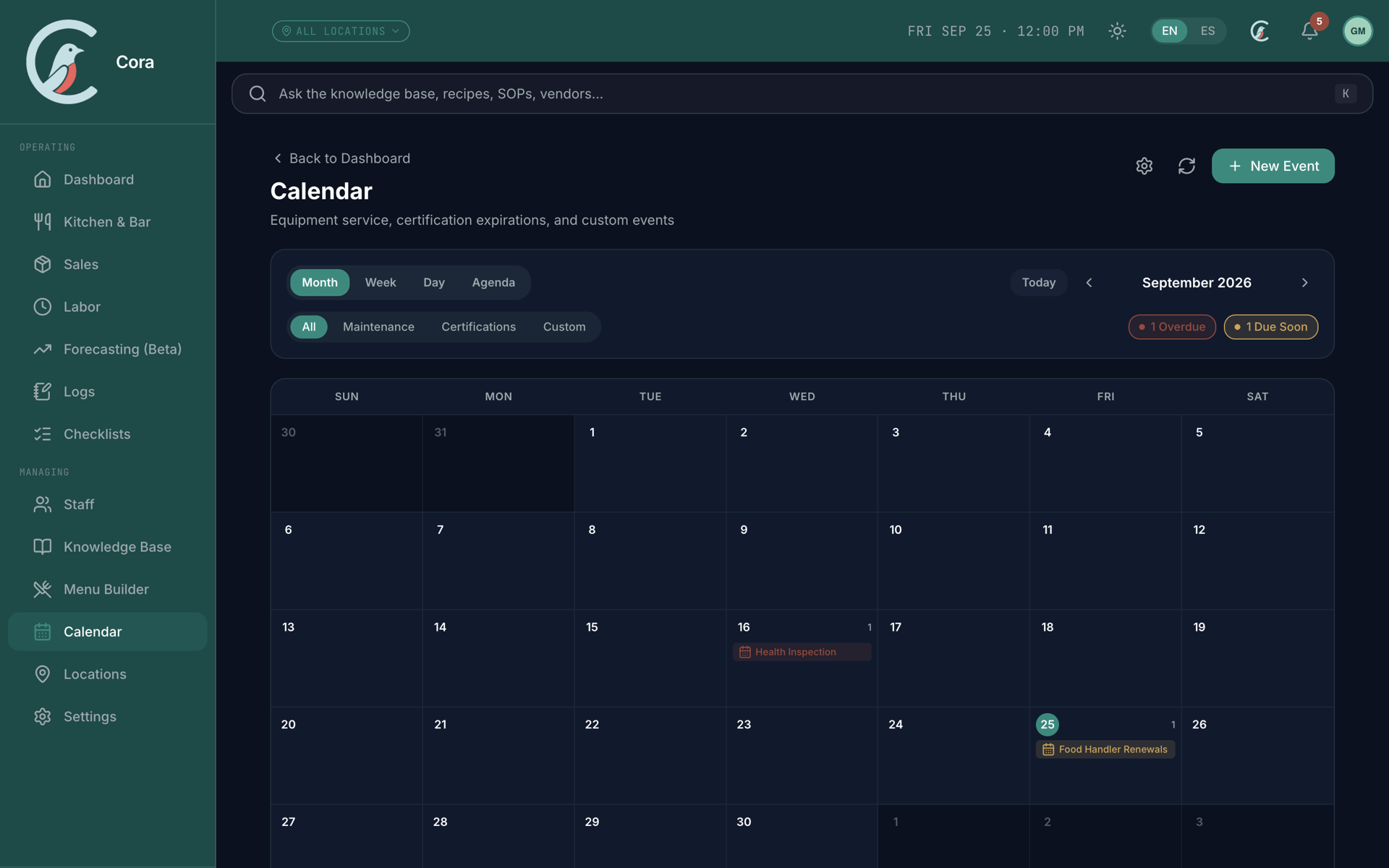 Operations Calendar